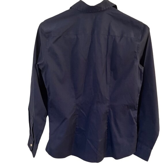 Lands End Girls Long Sleeve Button Down Navy Blouse Sz 4 Sku 1085 - Picture 7 of 9